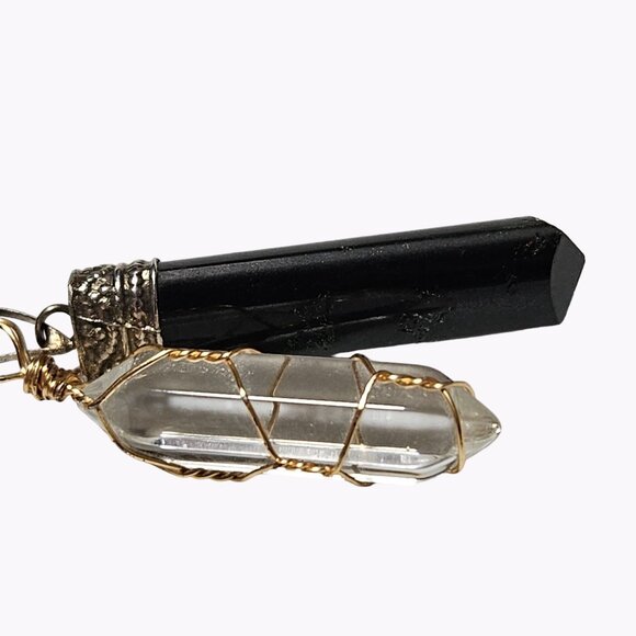 Obsidian Wired Crystal Pendulum Pendant Necklace Spiritual Grounding Jewelry - Picture 4 of 7